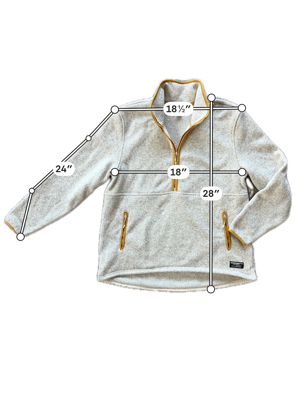 L.L. Bean Women's Sweater Fleece Half-Zip Pullover Size M Oatmeal Gold Trim - Picture 3 of 6